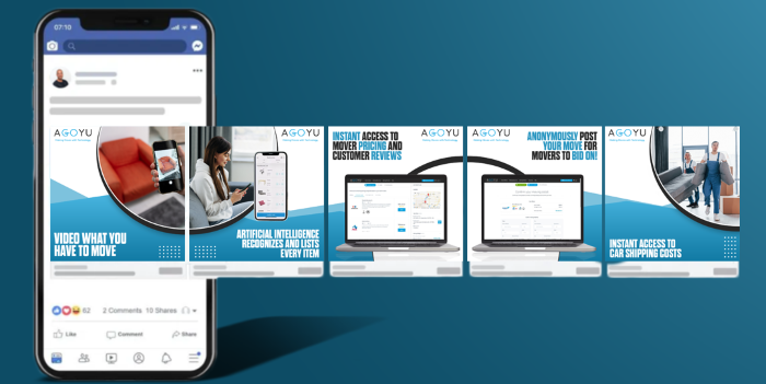 Agoyu app feature carousel showing video scanning, AI item recognition, and instant pricing