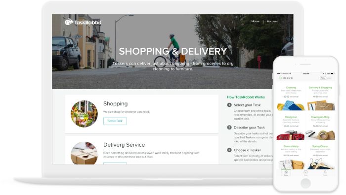 TaskRabbit website page for moving and delivery services