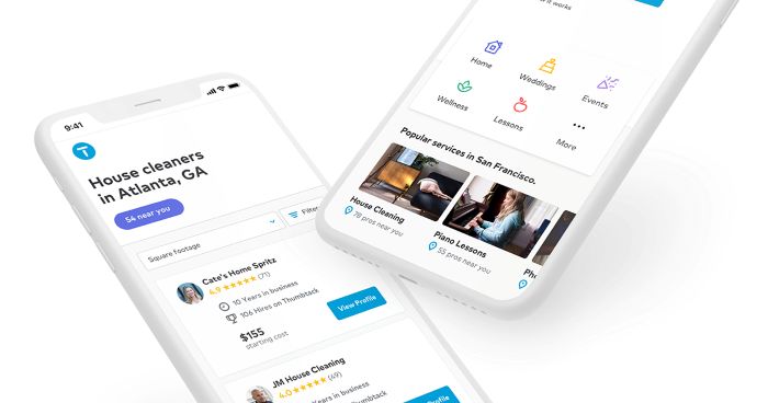 Thumbtack app showing a search for house cleaners with pricing and reviews